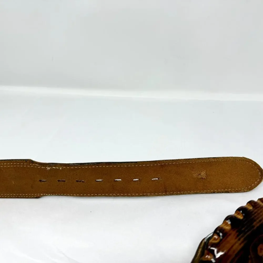 Vintage Justin Full Grain Leather Floral Belt w Resin Buckle Size 30